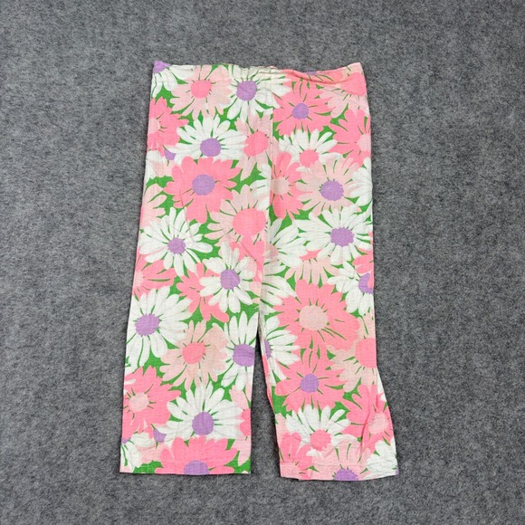 Pants - Unbranded Floral Daisy Pants Women Small Pink White Green Retro Boho Cropped